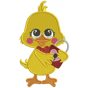 Cute Little Chick Holding Lock With Heart Valentine's Day Filled Machine Embroidery Design Digitized Pattern