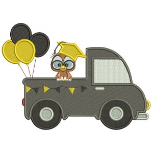 Cute Little Owl Graduate With Balloons Filled Machine Embroidery Design Digitized Pattern