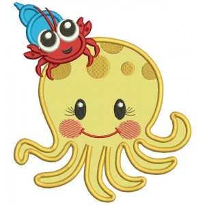 Cute Octopus With Little Carb Applique Machine Embroidery Design Digitized Pattern