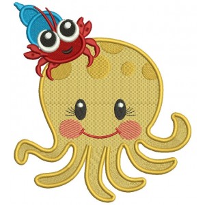 Cute Octopus With Little Carb Filled Machine Embroidery Design Digitized Pattern