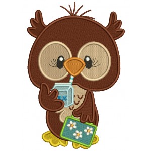 Cute Owl With Milk Carton School Filled Machine Embroidery Design Digitized Pattern