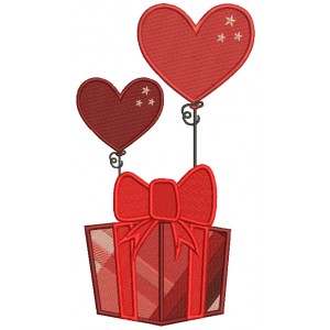 Gift Box With Heart Shape Balloons Valentine's Day Filled Machine Embroidery Design Digitized Pattern