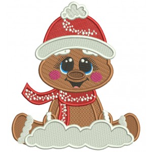 Gingerbread Man Wearing Winter Scarf Sitting In The Snow Christmas Filled Machine Embroidery Design Digitized Pattern