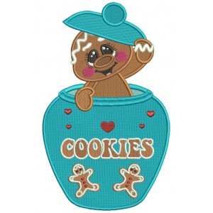 Gingerbread man Sitting Inside Cookies Jar Christmas Filled Machine Embroidery Design Digitized Pattern