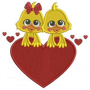 Girl And Boy Chicks Holding Big Heart Valentine's Day Filled Machine Embroidery Design Digitized Pattern