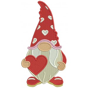 Gnome Holding a Big Heart Valentine's Day Filled Machine Embroidery Design Digitized Pattern