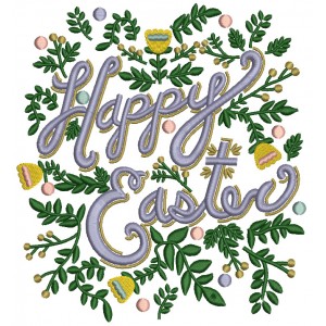 Happy Easter Flower Leaves And Branches Filled Machine Embroidery Design Digitized Pattern 