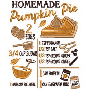 Homemade Pumpkin Pie Recipe Thanksgiving Filled Machine Embroidery Design Digitized Pattern