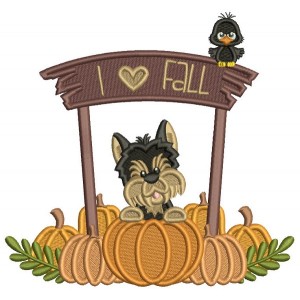 I Love Fall Little Dog With Pumpkins Fall Thanksgiving Filled Machine Embroidery Design Digitized Pattern
