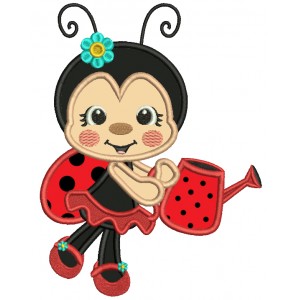 Ladybug Gardner With Flowers On Her Shoes Applique Machine Embroidery Design Digitized Pattern