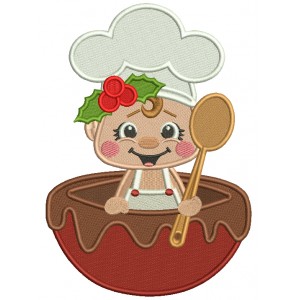 Little Cook With a Big Spoon Filled With Candy Christmas Filled Machine Embroidery Design Digitized Pattern