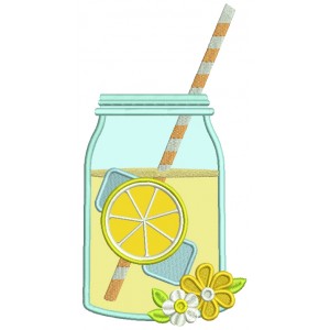 Mason Jar With Lemonade Applique Machine Embroidery Digitized Design Pattern