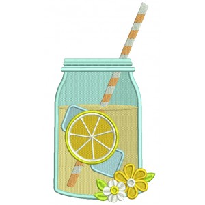 Mason Jar With Lemonade Filled Machine Embroidery Digitized Design Pattern