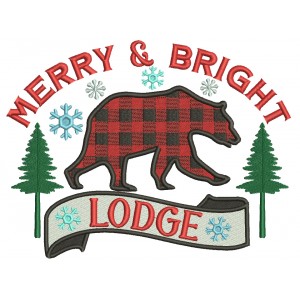 Merry And Bright Lodge Black Bear Christmas Filled Machine Embroidery Design Digitized Pattern