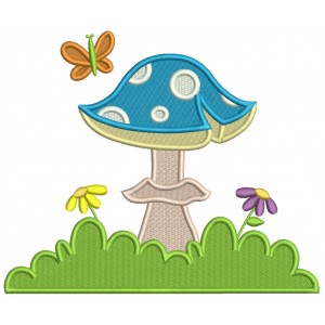 Mushroom, Flowers, and Butterflies Summer Filled Machine Embroidery Design Digitized Pattern
