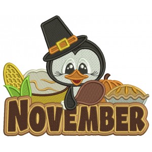 November Penguin Thanksgiving Filled Machine Embroidery Design Digitized Pattern