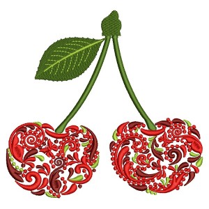 Ornate Cheries Filled Machine Embroidery Design Digitized Pattern