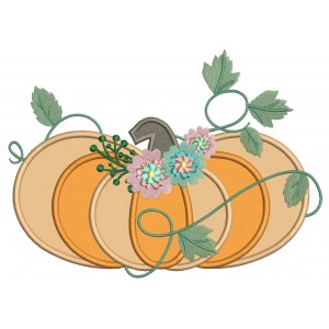 Pumpkin With Flowers And Vines Fall Applique Machine Embroidery Design Digitized Pattern