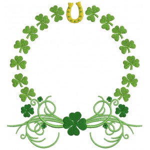 Shamrock Wreath With Horseshoe St.Patrick's Day Filled Machine Embroidery Design Digitized Pattern