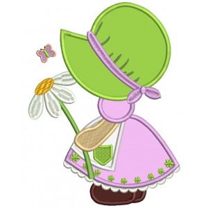 Sunbonnet Doll Holding a Daisy Applique Machine Embroidery Design Digitized Pattern