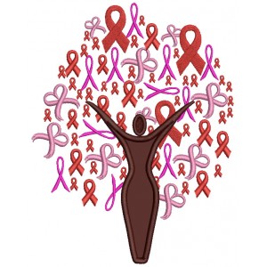 Support Breast Cancer Woman Raising Hands Applique Machine Embroidery Design Digitized Pattern