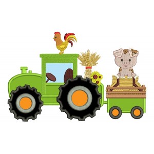 Tractor With a Piggy And Rooster Fall Applique Thanksgiving Machine Embroidery Design Digitized Pattern