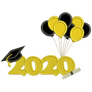 2020 Graduation Cap With Baloons School Applique Machine Embroidery Design Digitized Pattern