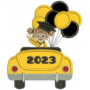 2023 Graduation Girl In The Car With Balloons Applique Machine Embroidery Design Digitized Pattern
