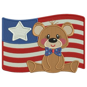 4th Of July Bear With Big American Flag Filled Machine Embroidery Design Digitized Pattern