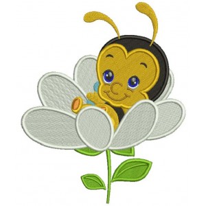 Baby Bee Sitting Inside a Flower Filled Machine Embroidery Design Digitized Pattern
