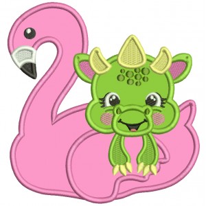 Baby Dragon With Inflatable Pool Swan Summer Applique Machine Embroidery Design Digitized Pattern