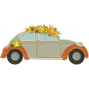 Beetle VW Car With Fall Decorations Filled Machine Embroidery Design Digitized Pattern