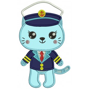 Boy Cat Captain With Anchor Marine Applique Machine Embroidery Design Digitized Pattern