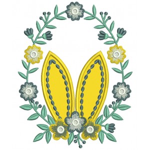 Bunny Ears Wreath Easter Applique Machine Embroidery Design Digitized Pattern 