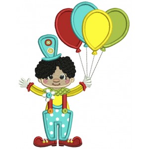 Circus Boy Holding Balloons And Wearing Tall Hat Applique Machine Embroidery Design Digitized Pattern