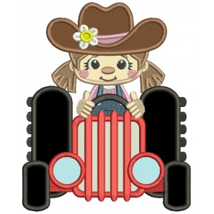 Cowgirl Tractor Driver Applique Machine Embroidery Design Digitized Pattern