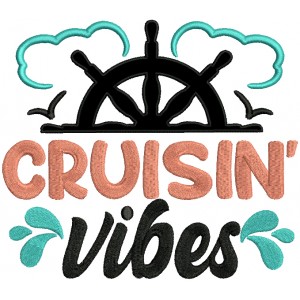 Cruisin Vibes Boat Helm And Clouds Applique Machine Embroidery Design Digitized Pattern