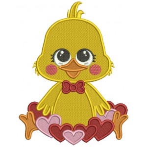 Cute Chick With Lots Of Hearts And Love Valentine's Day Filled Machine Embroidery Design Digitized Pattern
