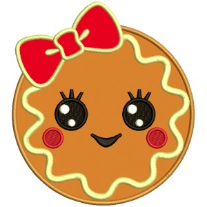 Cute Girl Cookie With a Huge Bow Applique Machine Embroidery Design Digitized Pattern