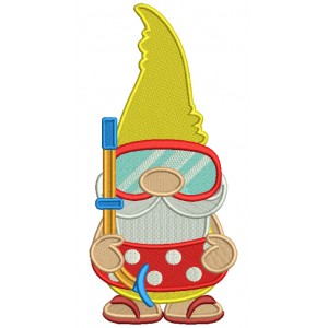 Cute Gnome Snorkeling Filled Summer Machine Embroidery Design Digitized Pattern