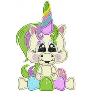 Cute Little Baby Unicorn With Gum Drops Applique Machine Embroidery Design Digitized Pattern