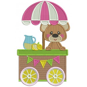 Cute Little Bear Behind a Lemonade Stand Filled Machine Embroidery Design Digitized Pattern