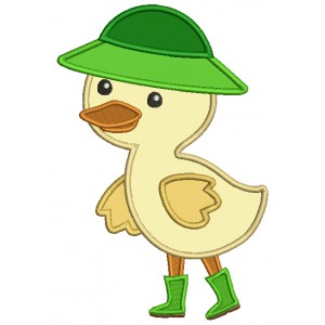 Cute Little Duck Wearing Rain Boots and a Hat Applique Machine Embroidery Design Digitized Pattern