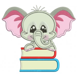 Cute Little Elephant Holding Two Books School Applique Machine Embroidery Design Digitized Pattern