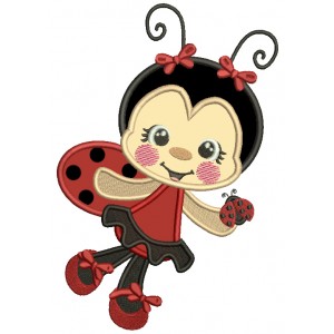 Cute Little Ladybug Wearing Ballet Shoes Applique Machine Embroidery Design Digitized Pattern