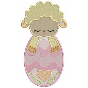 Cute Little Lamb Sleeping On Easter Egg Filled Machine Embroidery Design Digitized Pattern 