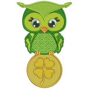 Cute Owl Holding Gold Coin St.Patrick's Day Filled Machine Embroidery Design Digitized Pattern 