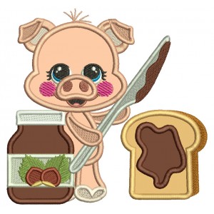 Cute Pig With Peanut Butter And Jelly Sandwich Applique Machine Embroidery Design Digitized Pattern