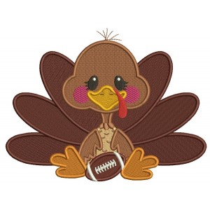 Cute Turkey With a Football Sports Fall Filled Thanksgiving Machine Embroidery Design Digitized Pattern