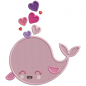 Cute Whale With Hearts Valentine's Day Filled Machine Embroidery Design Digitized Pattern